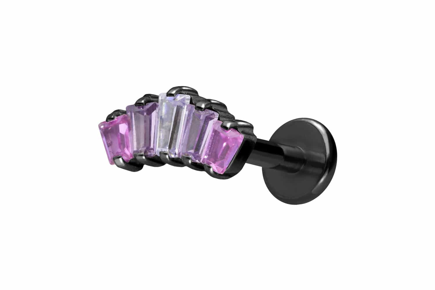 Titan Labret Piercing mit Innengewinde 5 EINGEFASSTE KRISTALLRECHTECKE